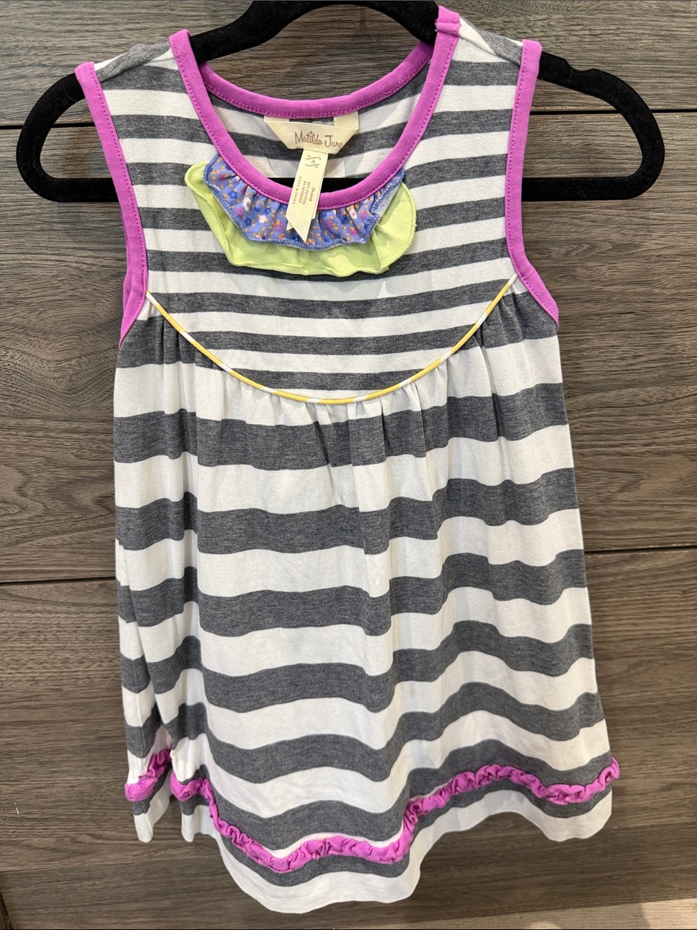Matilda Jane Gray & White Striped Tank Dress with Pink Trim